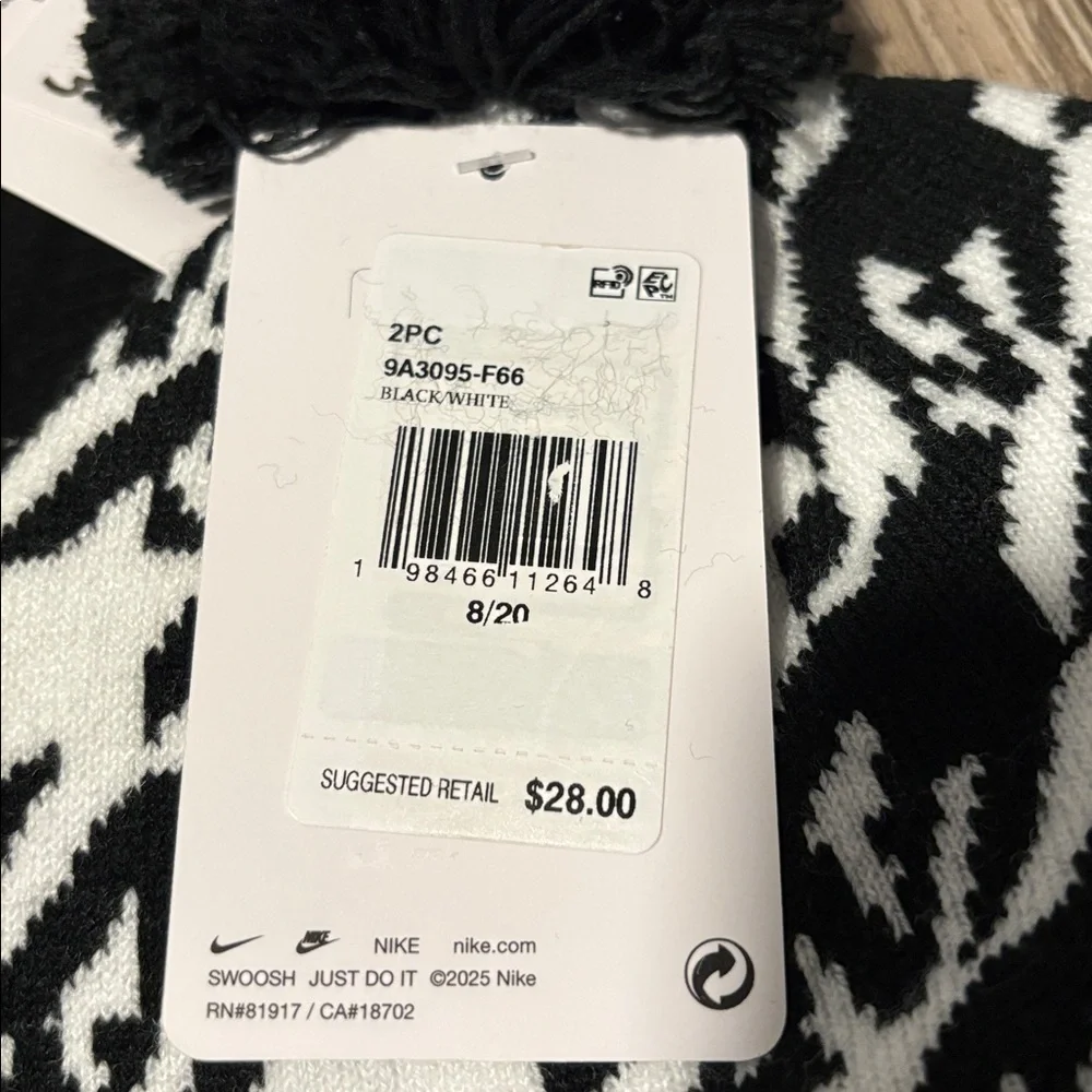 Nike 2pc. Knit Cuffed pom-pom beanie,touch screen gloves,pattern,neon green logo